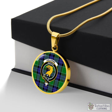 Haldane Tartan Circle Necklace with Family Crest Luxury Necklace (Gold) No - Tartan Vibes Clothing