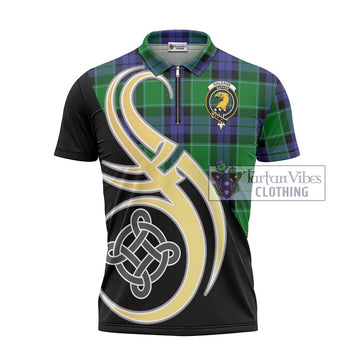 Haldane Tartan Zipper Polo Shirt with Family Crest and Celtic Symbol Style - Tartan Vibes Clothing