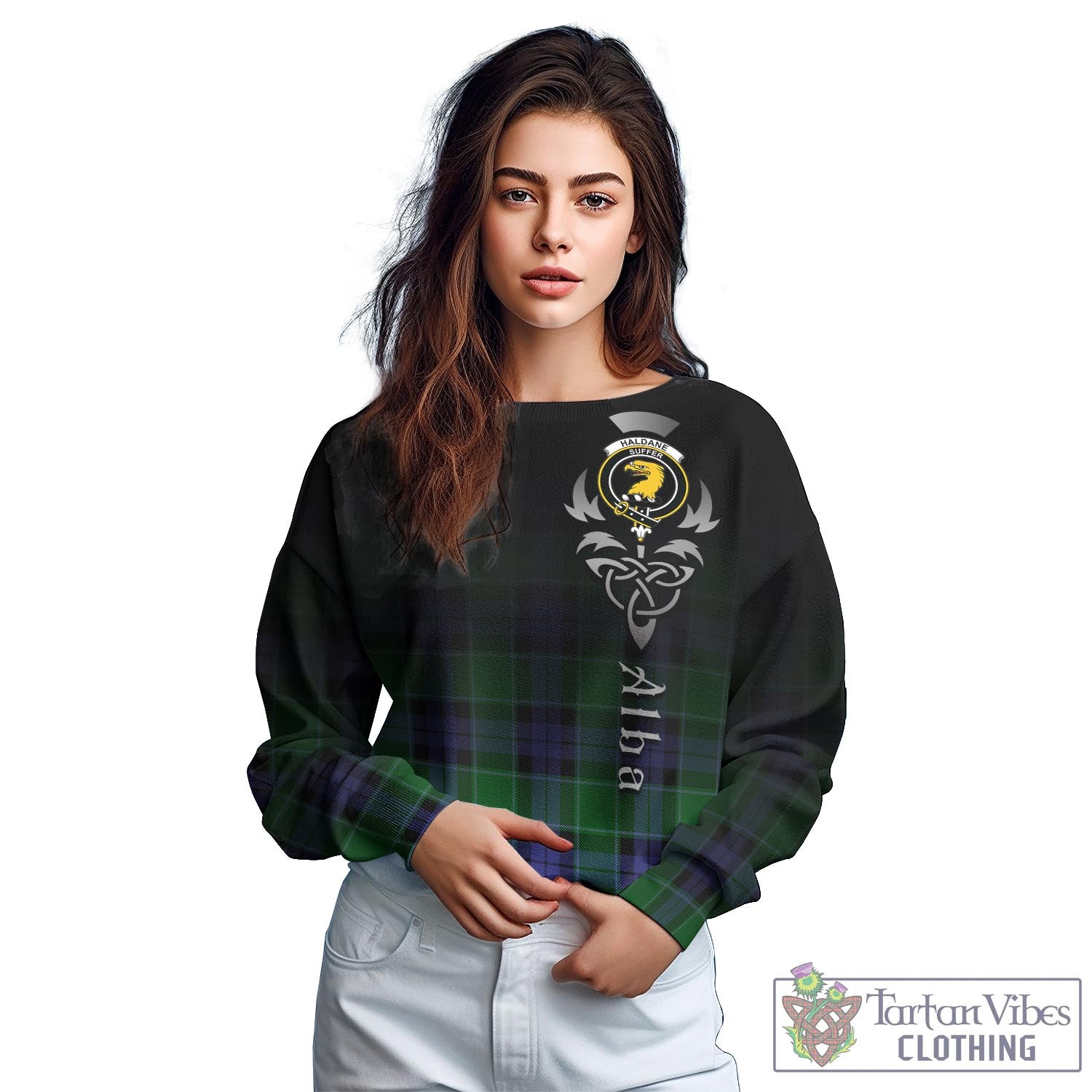 Haldane Tartan Sweatshirt Featuring Alba Gu Brath Family Crest Celtic Inspired - Tartan Vibes Clothing