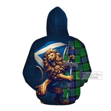 Haldane Tartan Family Crest Cotton Hoodie with Scottish Majestic Lion Pullover Hoodie - Tartan Vibes Clothing