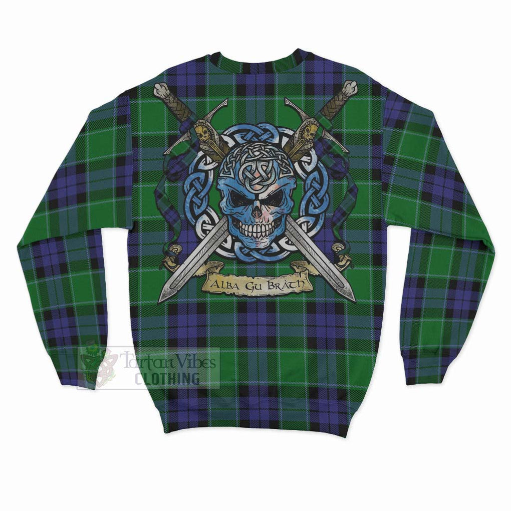 Haldane Tartan Sweatshirt with Family Crest Celtic Skull Style - Tartan Vibes Clothing