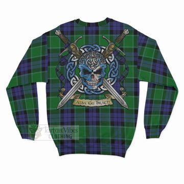 Haldane Tartan Sweatshirt with Family Crest Celtic Skull Style - Tartan Vibes Clothing