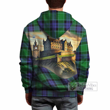 Haldane Tartan Family Crest Hoodie with Scottish Ancient Castle Style - Tartan Vibes Clothing