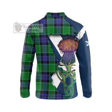 Haldane Tartan Family Crest Long Sleeve Polo Shirt Scottish Thistle Celtic Inspired - Tartan Vibes Clothing