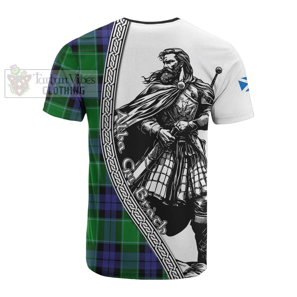 Haldane Tartan Clan Crest Cotton T-shirt with Highlander Warrior Celtic Style - Tartan Vibes Clothing