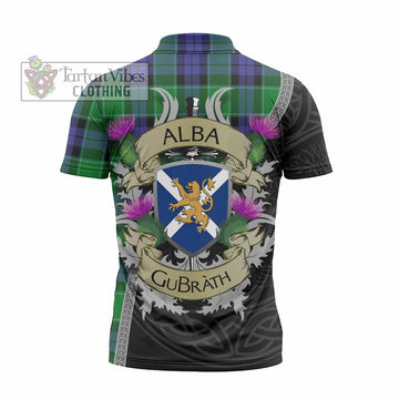 Haldane Tartan Family Crest Zipper Polo Shirt Lion Rampant Royal Thistle Shield Celtic Inspired - Tartan Vibes Clothing