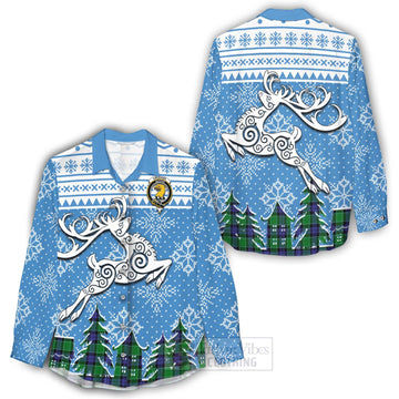 Haldane Clan Christmas Women's Casual Shirt Celtic Reindeer Style - Tartan Vibes Clothing