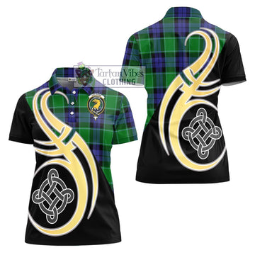 Haldane Tartan Women's Polo Shirt with Family Crest and Celtic Symbol Style - Tartan Vibes Clothing
