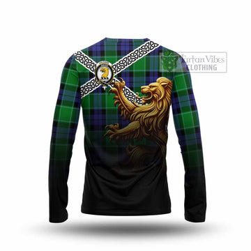 Haldane Crest Tartan Long Sleeve T-Shirt with Golden Lion Emblem Celtic Style - Tartan Vibes Clothing