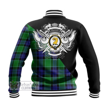 Haldane Tartan Baseball Jacket with Family Crest and Military Logo Style - Tartan Vibes Clothing