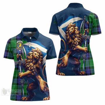 Haldane Tartan Family Crest Women's Polo Shirt with Scottish Majestic Lion - Tartan Vibes Clothing