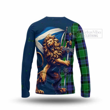 Haldane Tartan Family Crest Long Sleeve T-Shirt with Scottish Majestic Lion - Tartan Vibes Clothing