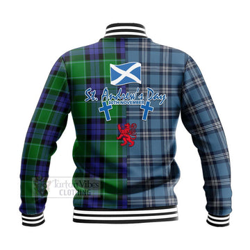 Haldane Tartan Baseball Jacket Happy St. Andrew's Day Half Tartan Style - Tartan Vibes Clothing