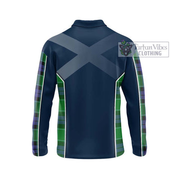 Haldane Tartan Long Sleeve Polo Shirt with Family Crest and Lion Rampant Vibes Sport Style - Tartan Vibes Clothing