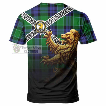 Haldane Crest Tartan T-Shirt with Golden Lion Emblem Celtic Style - Tartan Vibes Clothing