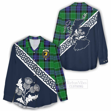 Haldane Tartan Women's Casual Shirt Featuring Thistle and Scotland Map - Tartan Vibes Clothing