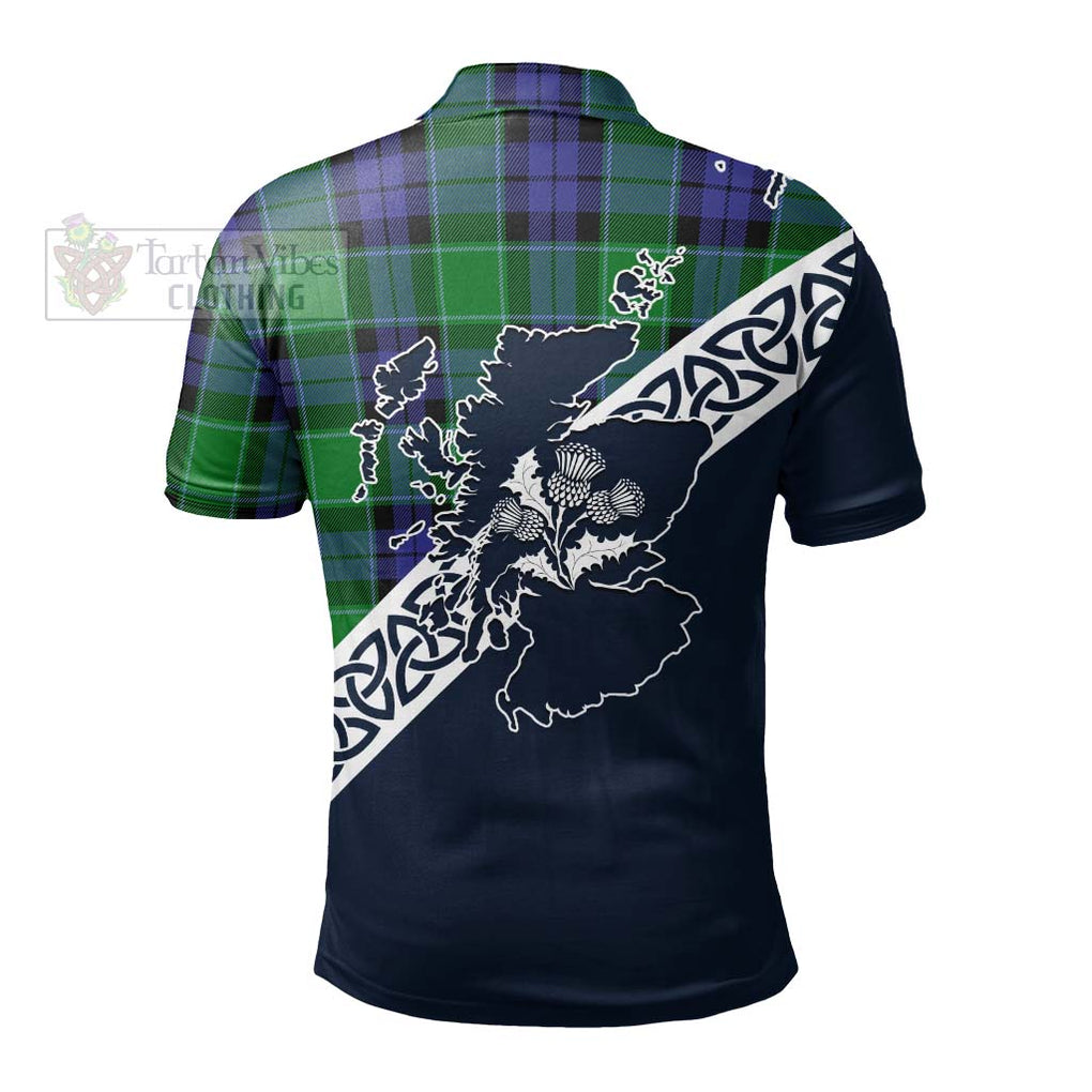 Haldane Tartan Polo Shirt Featuring Thistle and Scotland Map - Tartanvibesclothing Store