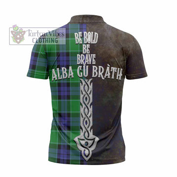 Haldane Tartan Family Crest Zipper Polo Shirt Alba Gu Brath Be Brave Lion Ancient Style - Tartan Vibes Clothing