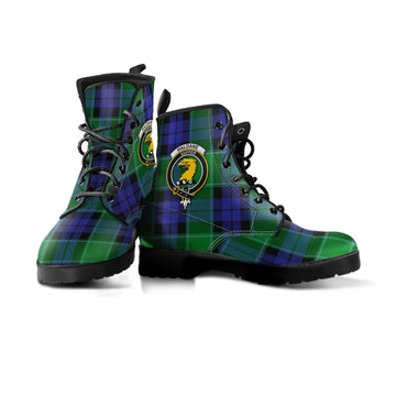 Haldane Tartan Leather Boots with Family Crest - Tartan Vibes Clothing