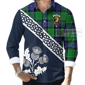 Haldane Tartan Long Sleeve Button Shirt Featuring Thistle and Scotland Map Men's Shirt - Tartan Vibes Clothing