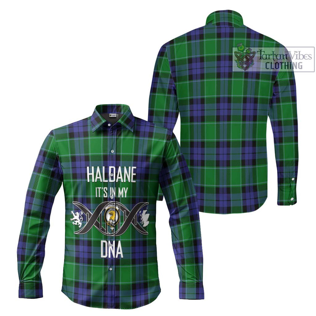 Haldane Tartan Long Sleeve Button Shirt with Family Crest DNA In Me Style Men's Shirt - Tartanvibesclothing Shop