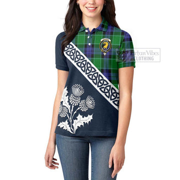 Haldane Tartan Women's Polo Shirt Featuring Thistle and Scotland Map - Tartanvibesclothing Store