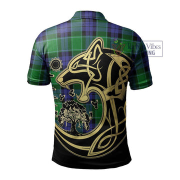 Haldane Tartan Polo Shirt with Family Crest Celtic Wolf Style - Tartan Vibes Clothing