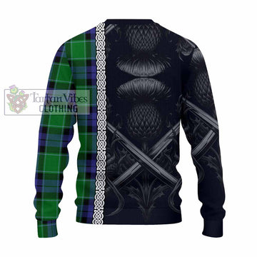 Haldane Tartan Knitted Sweater with Family Crest Cross Sword Thistle Celtic Vibes - Tartan Vibes Clothing