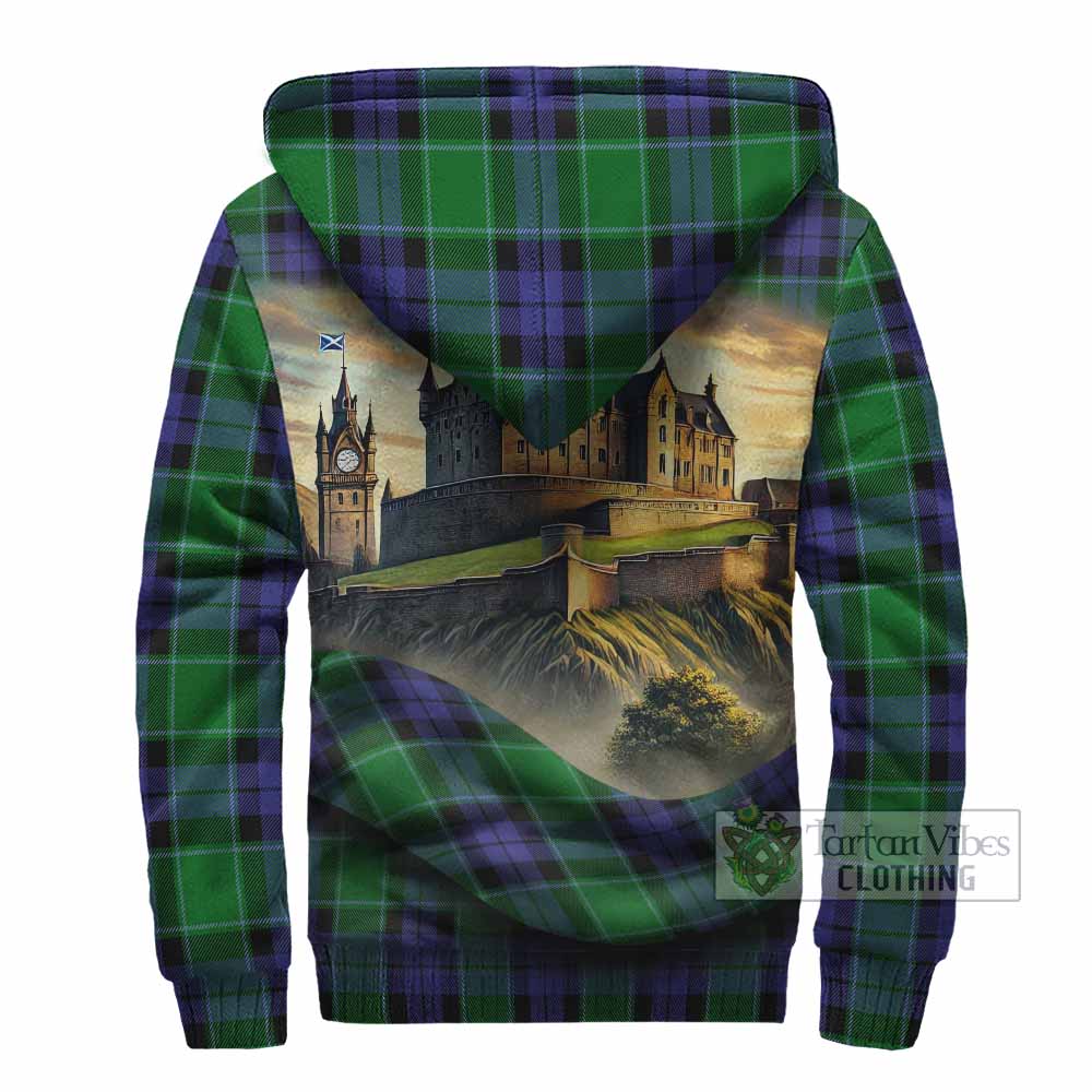 Haldane Tartan Family Crest Sherpa Hoodie with Scottish Ancient Castle Style - Tartan Vibes Clothing