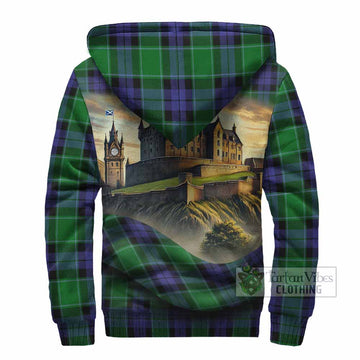Haldane Tartan Family Crest Sherpa Hoodie with Scottish Ancient Castle Style - Tartan Vibes Clothing