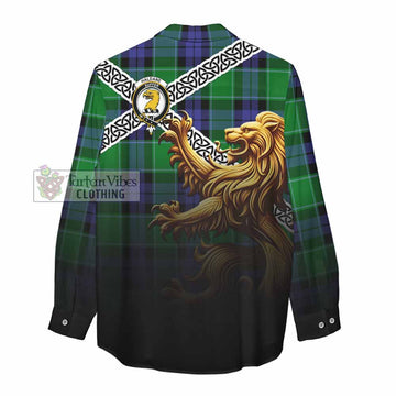 Haldane Crest Tartan Women's Casual Shirt with Golden Lion Emblem Celtic Style - Tartan Vibes Clothing