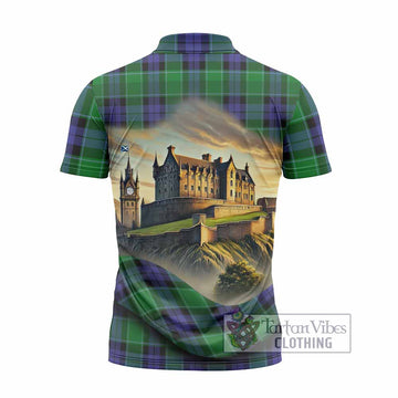 Haldane Tartan Family Crest Zipper Polo Shirt with Scottish Ancient Castle Style - Tartan Vibes Clothing