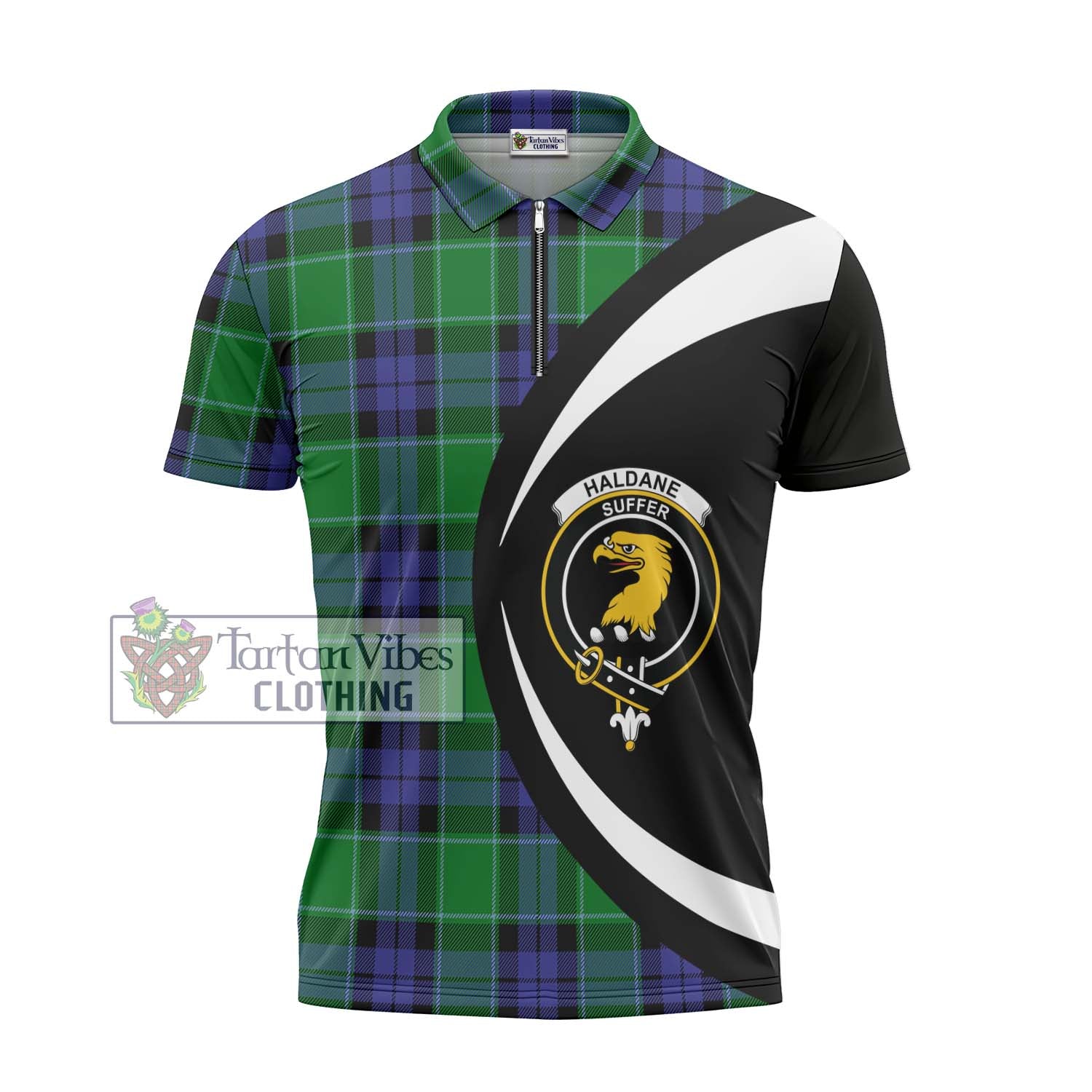 Tartan Vibes Clothing Haldane Tartan Zipper Polo Shirt with Family Crest Circle Style