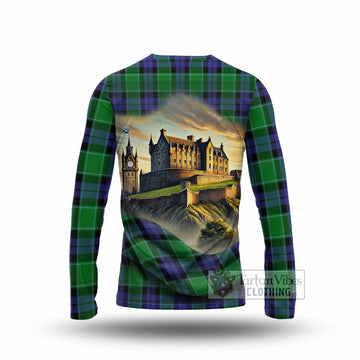 Haldane Tartan Family Crest Long Sleeve T-Shirt with Scottish Ancient Castle Style - Tartan Vibes Clothing