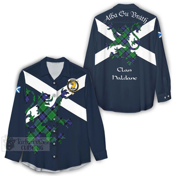 Haldane Tartan Lion Rampant Women's Casual Shirt Proudly Display Your Heritage with Alba Gu Brath and Clan Name - Tartan Vibes Clothing