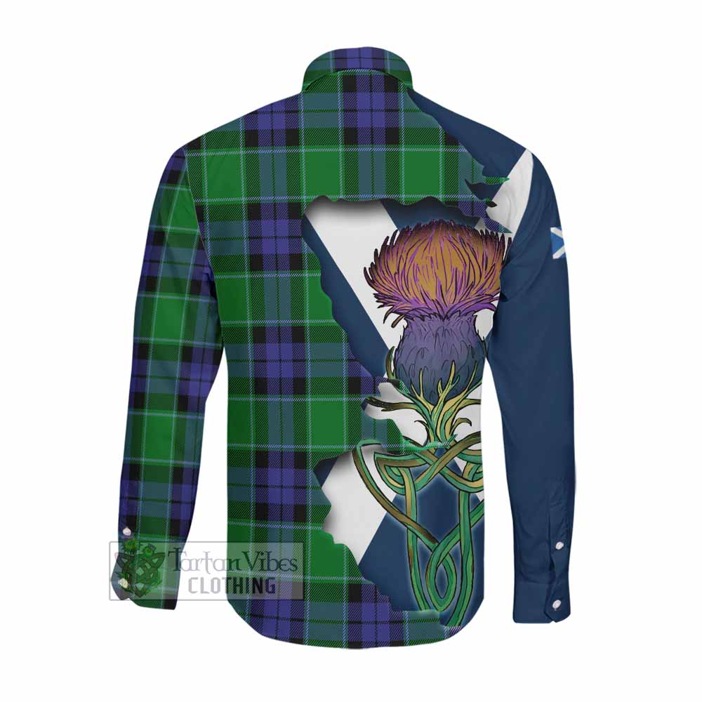 Tartan Vibes Clothing Haldane Tartan Family Crest Long Sleeve Button Shirt Scottish Thistle Celtic Inspired