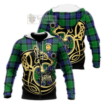 Haldane Tartan Knitted Hoodie with Family Crest Celtic Wolf Style Unisex Knitted Zip Hoodie - Tartan Vibes Clothing