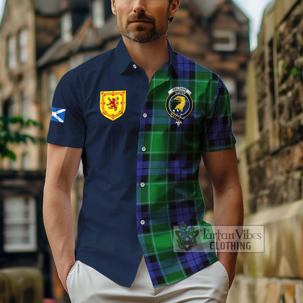 Haldane Tartan Hawaiian Shirt Alba with Scottish Lion Royal Arm Half Style - Tartan Vibes Clothing