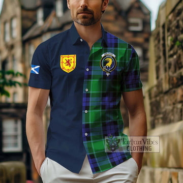 Haldane Tartan Hawaiian Shirt Alba with Scottish Lion Royal Arm Half Style - Tartan Vibes Clothing