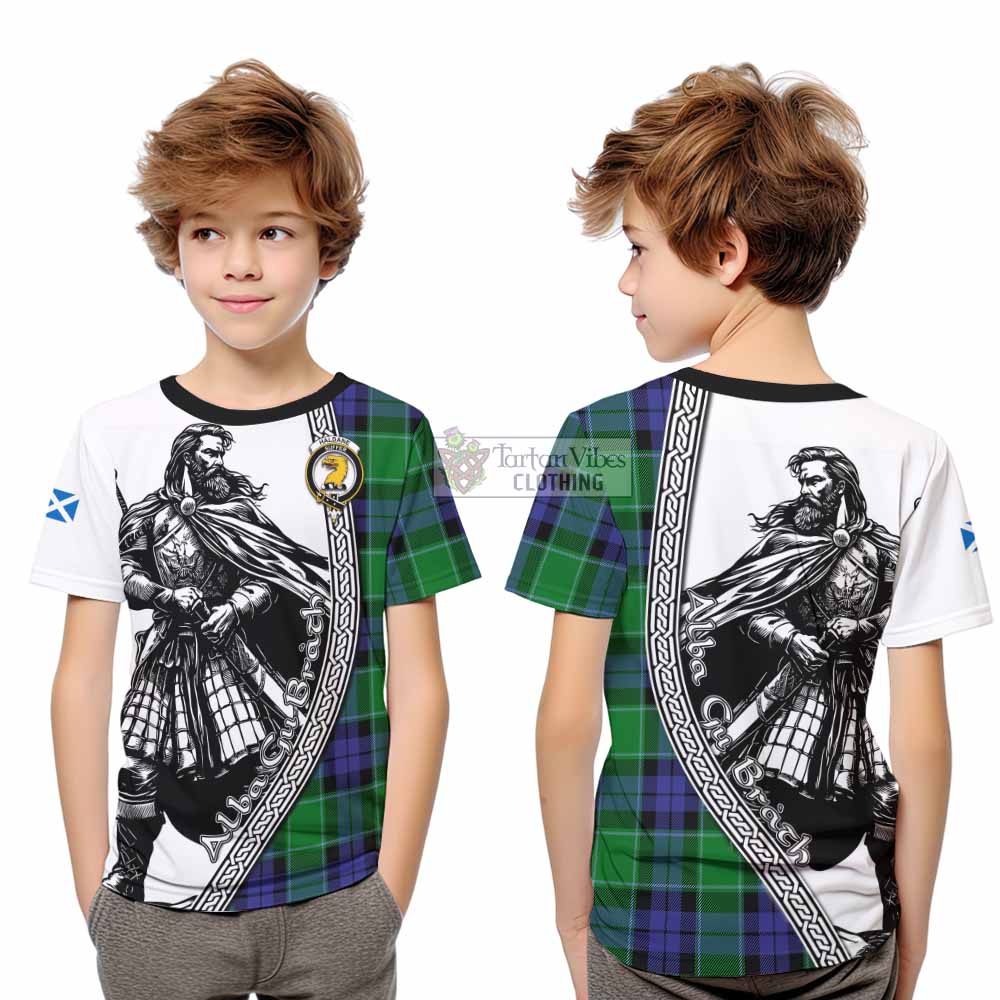 Haldane Tartan Clan Crest Kid T-Shirt with Highlander Warrior Celtic Style - Tartan Vibes Clothing