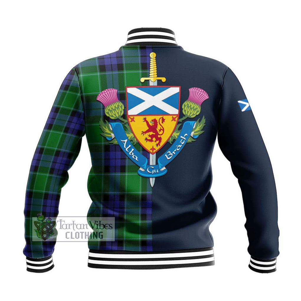 Haldane Tartan Baseball Jacket Alba with Scottish Lion Royal Arm Half Style - Tartan Vibes Clothing