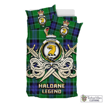 Haldane Tartan Bedding Set with Clan Crest and the Golden Sword of Courageous Legacy