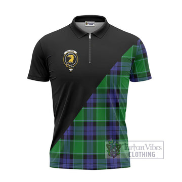 Haldane Tartan Zipper Polo Shirt with Family Crest and Military Logo Style - Tartan Vibes Clothing