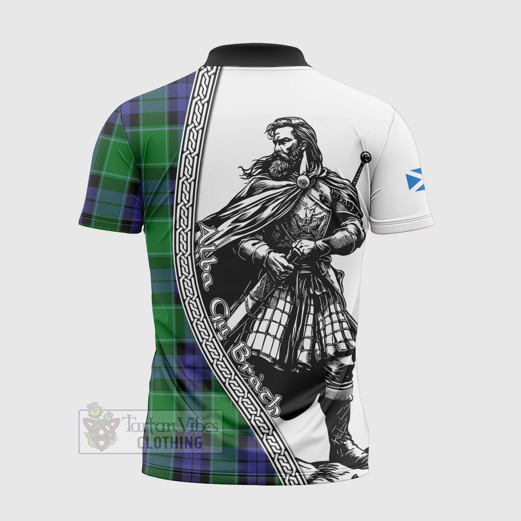 Haldane Tartan Clan Crest Zipper Polo Shirt with Highlander Warrior Celtic Style - Tartan Vibes Clothing