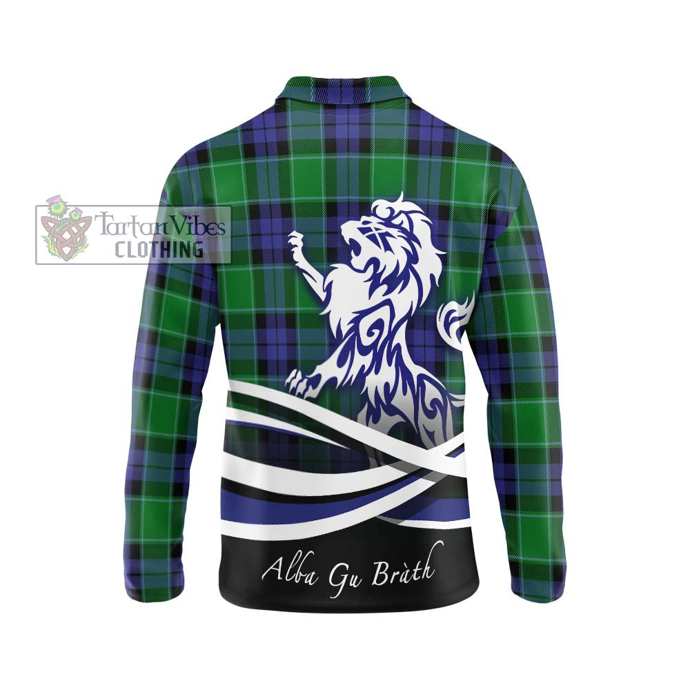 Haldane Tartan Long Sleeve Polo Shirt with Alba Gu Brath Regal Lion Emblem - Tartan Vibes Clothing