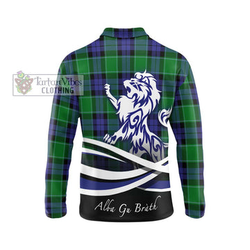Haldane Tartan Long Sleeve Polo Shirt with Alba Gu Brath Regal Lion Emblem - Tartan Vibes Clothing