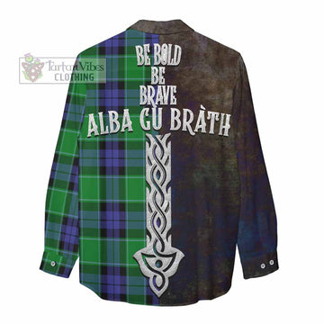 Haldane Tartan Family Crest Women's Casual Shirt Alba Gu Brath Be Brave Lion Ancient Style - Tartan Vibes Clothing