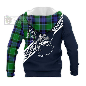 Haldane Tartan Knitted Hoodie Featuring Thistle and Scotland Map - Tartan Vibes Clothing
