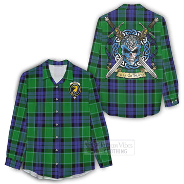 Haldane Tartan Women's Casual Shirt with Family Crest Celtic Skull Style - Tartan Vibes Clothing