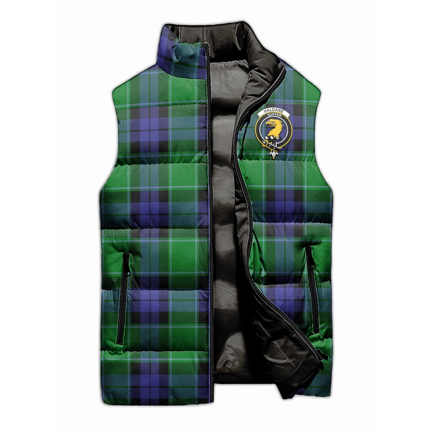 Haldane Tartan Sleeveless Puffer Jacket with Family Crest - Tartan Vibes Clothing